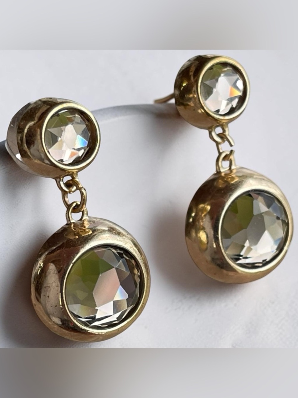 Smokey Multifaceted Crystal Gold Tone Drop Statement Earrings
